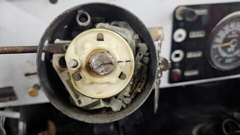 Steering column internals exposed after wheel and shaft removal
