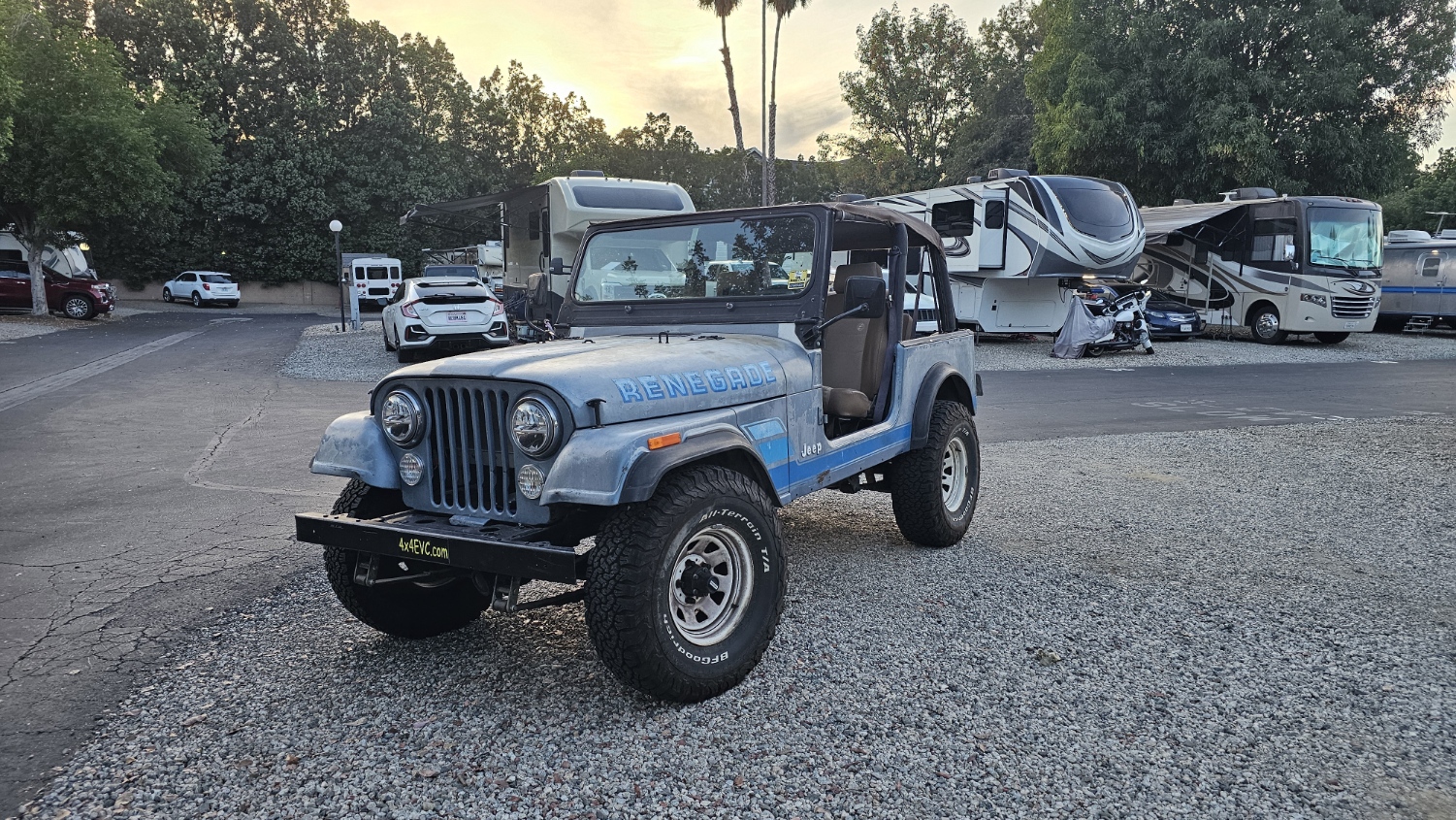 4x4 EVC Jeep CJ-7 Renegade outside the new Chatsworth shop